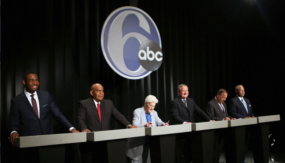  The six Democratic candidates of mayor of Philadelphia were all smiles as Tuesday night's debate. (Stephanie Aaronson/via The Next Mayor partnership) 
