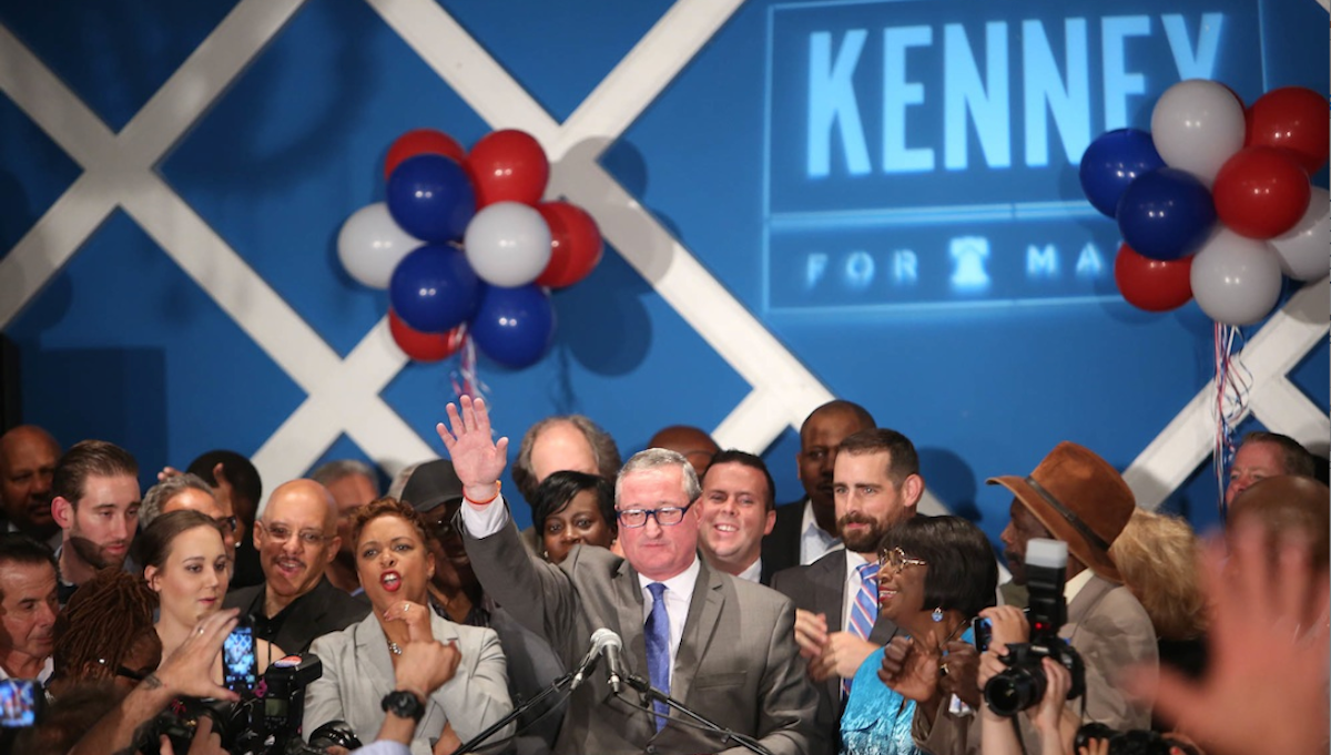  Jim Kenney celebrates his landslide victory in Tuesday's Democratic-mayoral primary. (Stephanie Aaronson/via The Next Mayor partnership) 