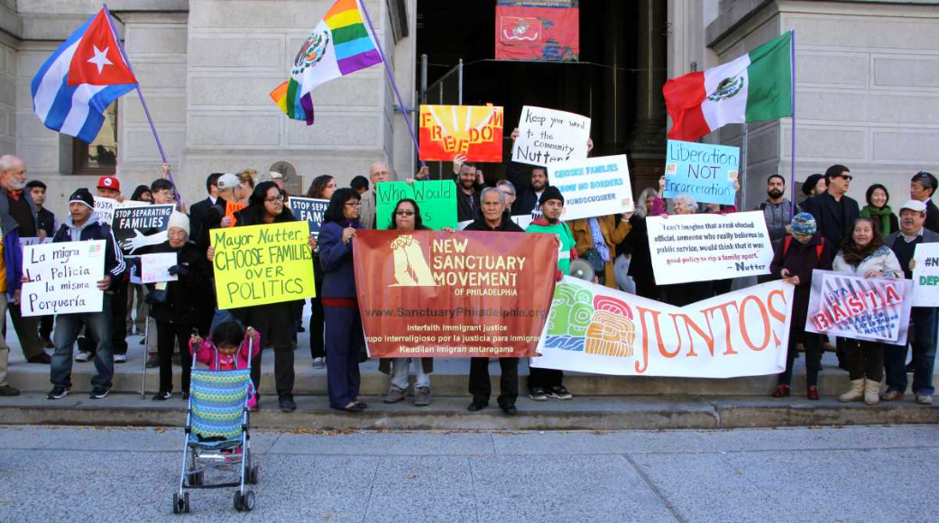 Protesters gather at City Hall to support  undocumented immigrants in November of 2015. (Emma Lee/WHYY)
