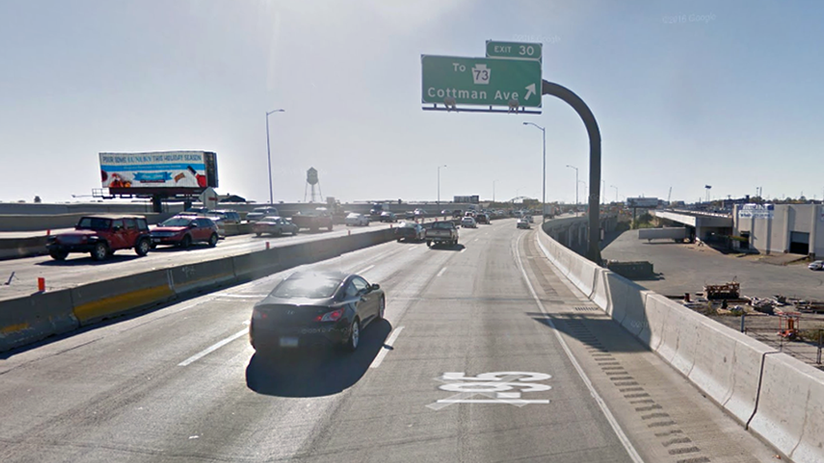 Exit 30 to Cottman Avenue on I-95 in Philadelphia (Image via Google Maps)