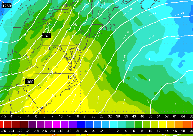  A screenshot from the 0z EURO model run showing warm air streaming into the region Saturday.  