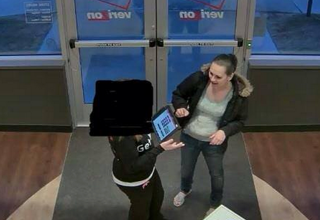  A surveillance image of the woman, right, police suspect stole merchandise from a Verizon store in Brick on March 1. Image courtesy of the Brick Township Police Department.   