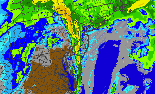  The NAM model forecasting a line of heavy rain/thunderstorms along a strong cold front early Thursday morning. 