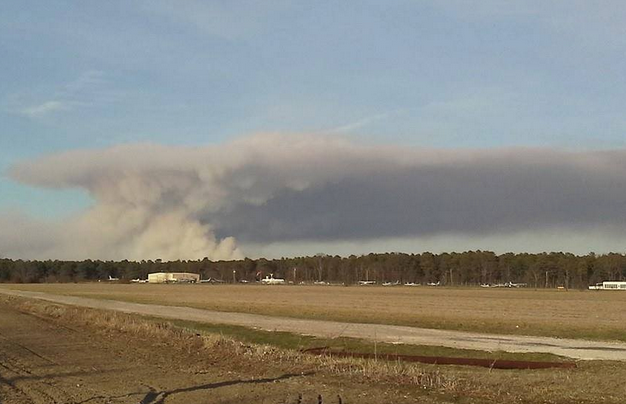  Smoke from the Wharton State Forest wildfire as seen from the Hammonton Airport late Sunday afternoon. (Photo: Jersey Shore Hurricane News contributor Christopher DeFrancisco, Sr.) 