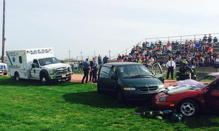  Authorities staged a mock car crash and response at Brick Township High School Tuesday morning as part of 