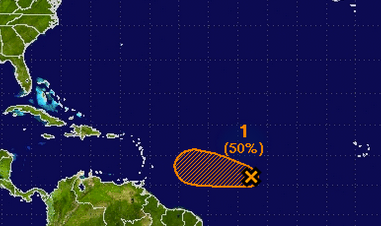  There's a 50 percent that a tropical disturbance located between the Cape Verde Islands and the Lesser Antilles will form within 48 hours, according to a Special Tropical Weather Outlook issued by the National Hurricane Center late Monday morning. 