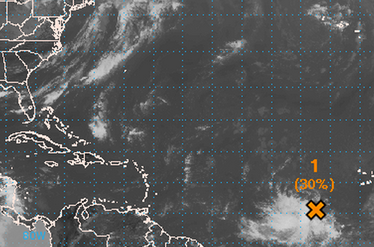  A disturbance in the Eastern Atlantic has a 30% chance of becoming a tropical system in 48 hours and 70% chance in five days, according to the National Hurricane Center.  