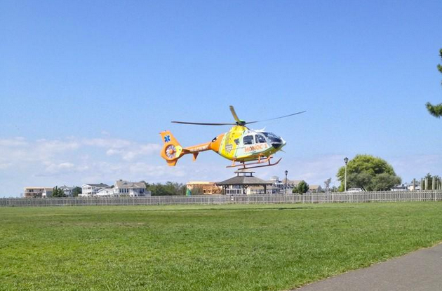 The medevac landing in Harvey Cedars Tuesday afternoon. (Photo courtesy of the Harvey Cedars Police Department) 