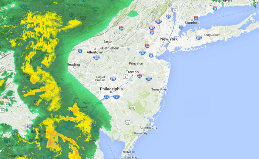  (Image: Radar imagery at 10:40 p.m. Saturday via Weather Underground) 