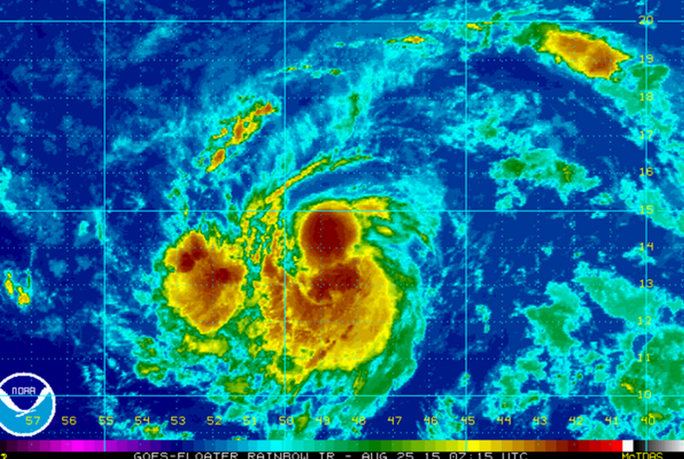  Tropical Storm Erika Tuesday morning. (Image: NOAA) 