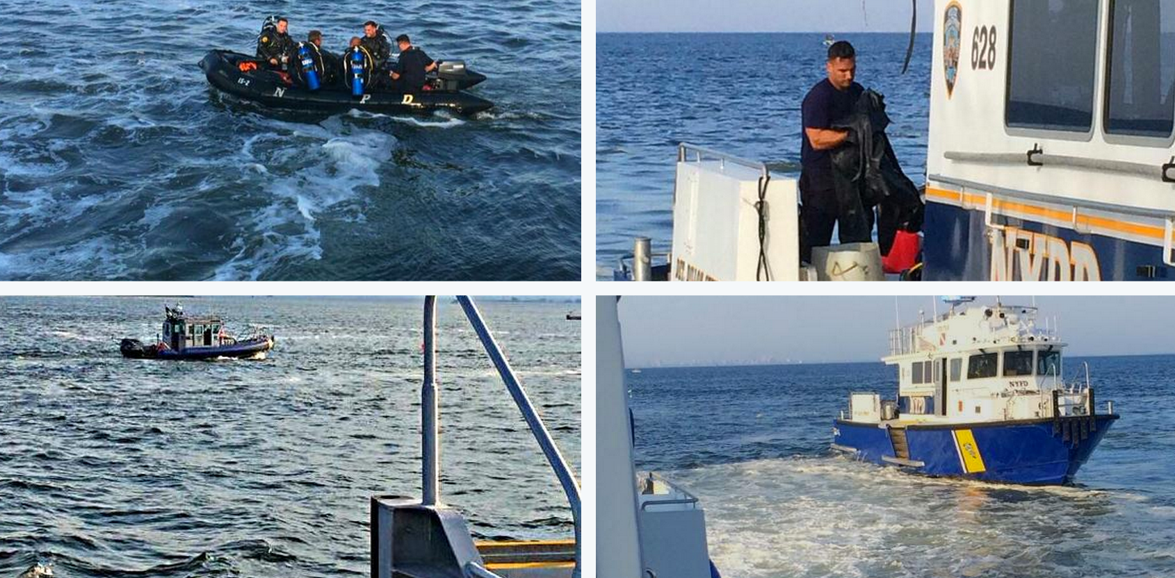  Search teams on the scene of the reported sunken vessel in the Sandy Hook Channel late this afternoon. (Image: NYPD) 