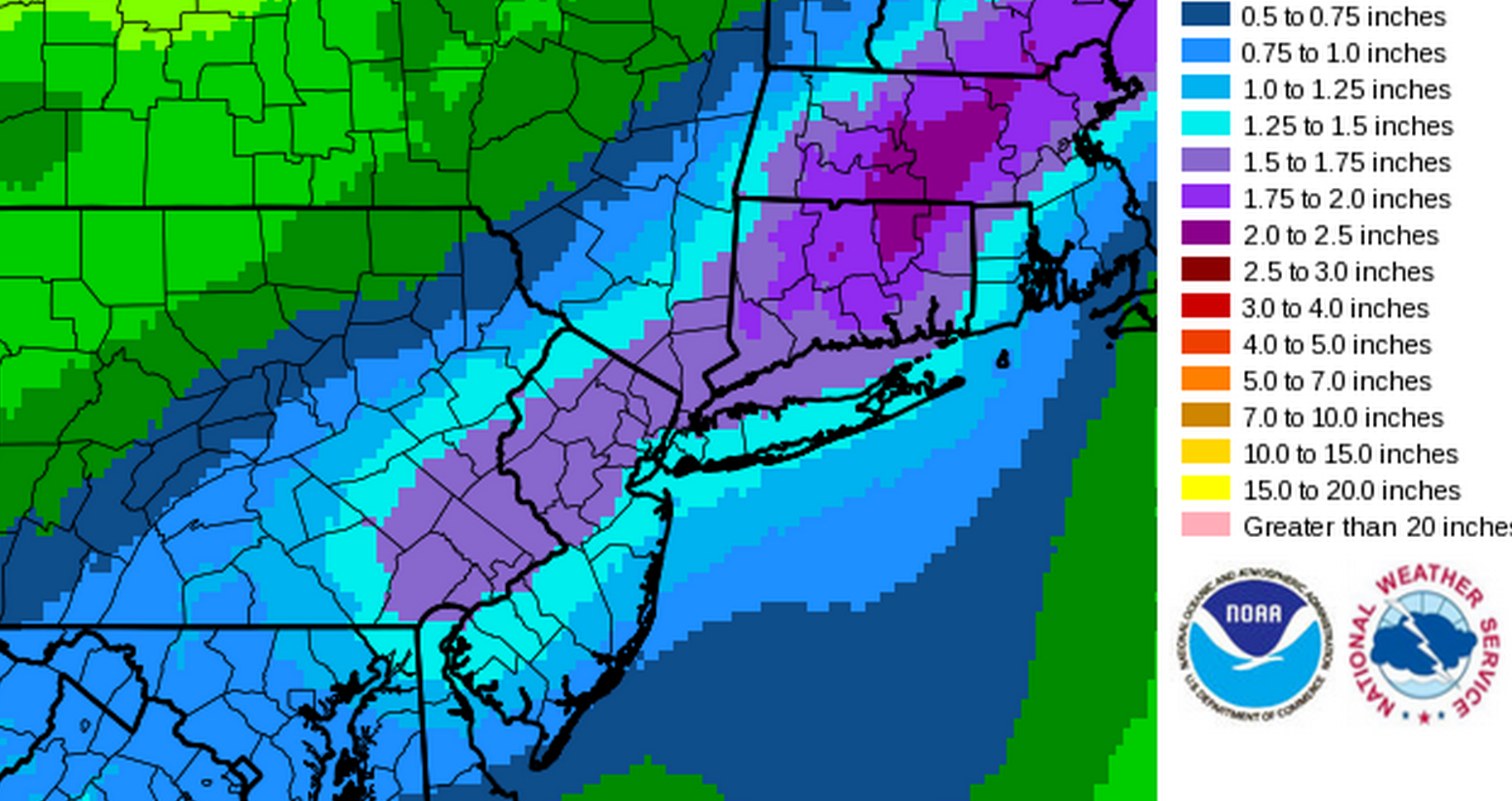  The 48-hour NOAA precipitation forecast from Wed morning through Thursday night. Most of the rain will fall on Thursday.  