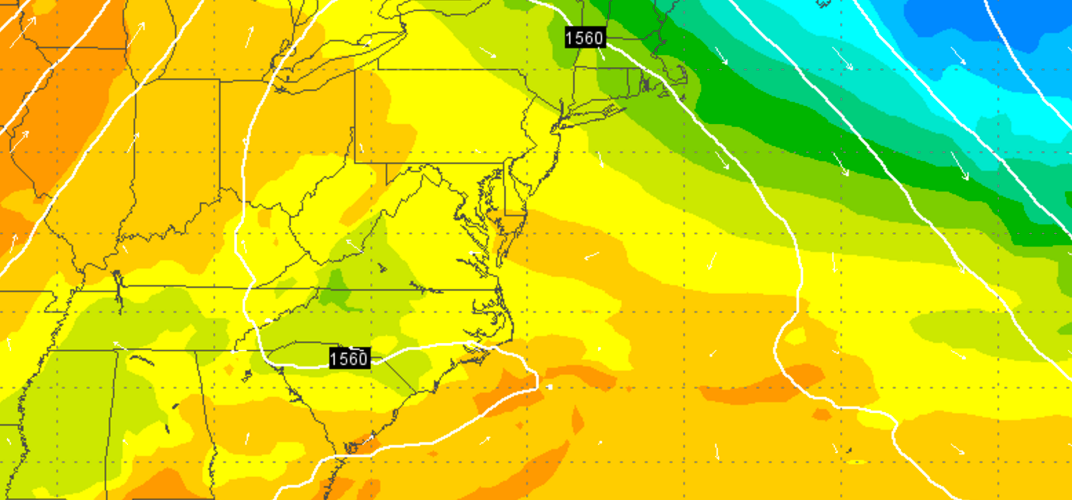  EURO model 850 mb temperature output for Wednesday afternoon, indicating warm temperatures across New Jersey. (Image: Weather Underground) 