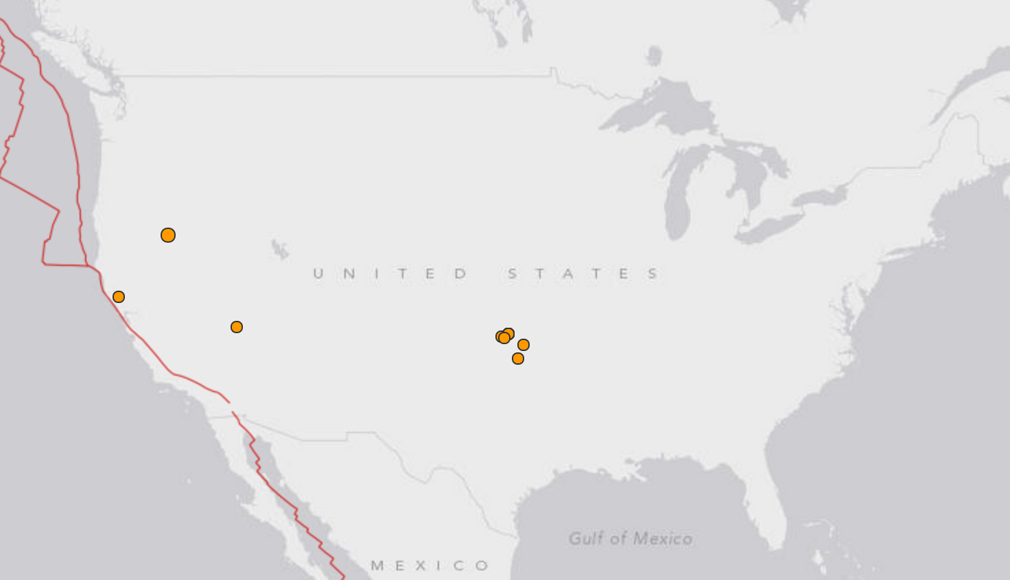  The USGS real-time earthquake map showing the earthquakes that occurred throughout the U.S. today.  