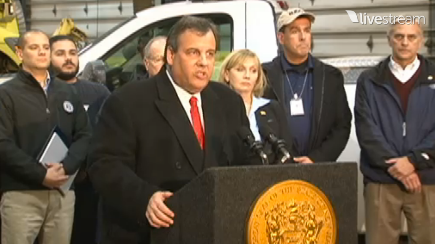  Gov. Christie Christie speaks this evening, declaring a state of emergency.  