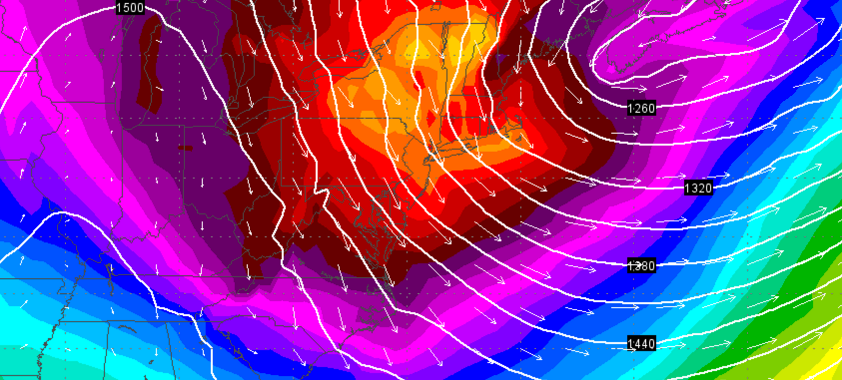  Brutal cold arriving streaming in from Canada on Sunday morning. (Image: GFS model via Weather Underground) 