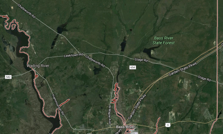 Authorities located a small place Sunday afternoon that crashed in the Bass River State Forest. (Image: Google Maps)