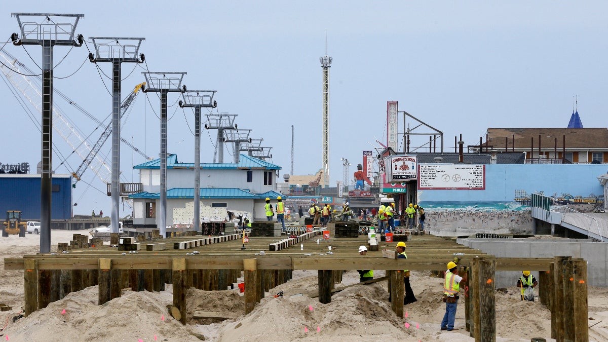  Construction of the new boardwalk on the northern end of Seaside Heights, N.J., Saturday, May 18, 2013. (AP Photo/Mel Evans) 