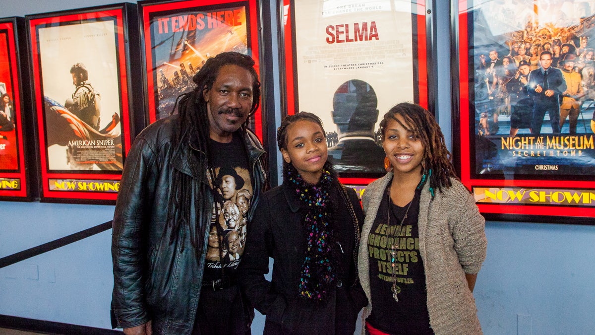 Ikirah Benshon, Tiyes Cole and Jondhi Harrell at the free screening of Selma sponsored by Mayor Michael Nutter and Citizens Bank. (Brad Larrison/for NewsWorks)