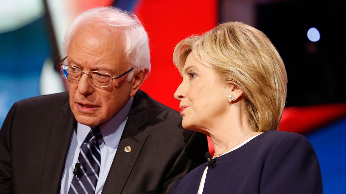  Democratic presidential candidates Bernie Sanders and Hillary Clinton are shown in October 2015. (<a href='http://www.shutterstock.com/pic-328825136/stock-photo-las-vegas-nv-october-cnn-democratic-presidential-debate-features-candidates-sen-bernie.html?src=JfyuUhSZDStJxBCbb07U3g-1-2'>Image</a> courtesy of Shutterstock.com) 