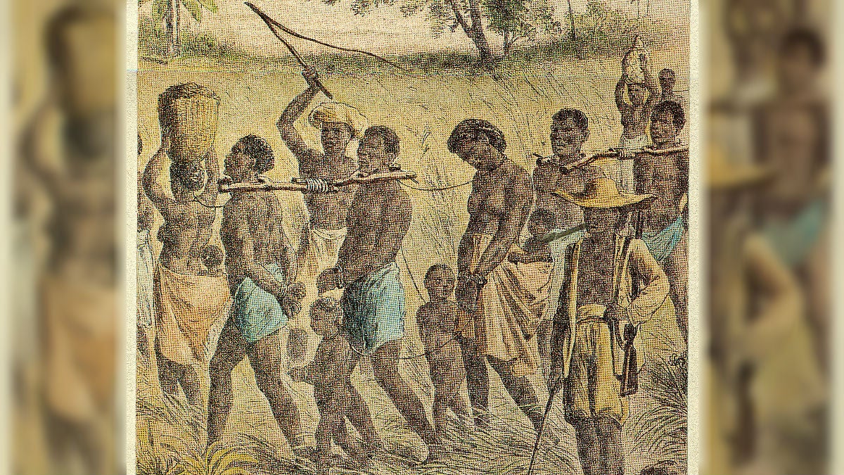  This is an undated photo of an illustrated depiction of slaves in captivity. (AP Photo) 