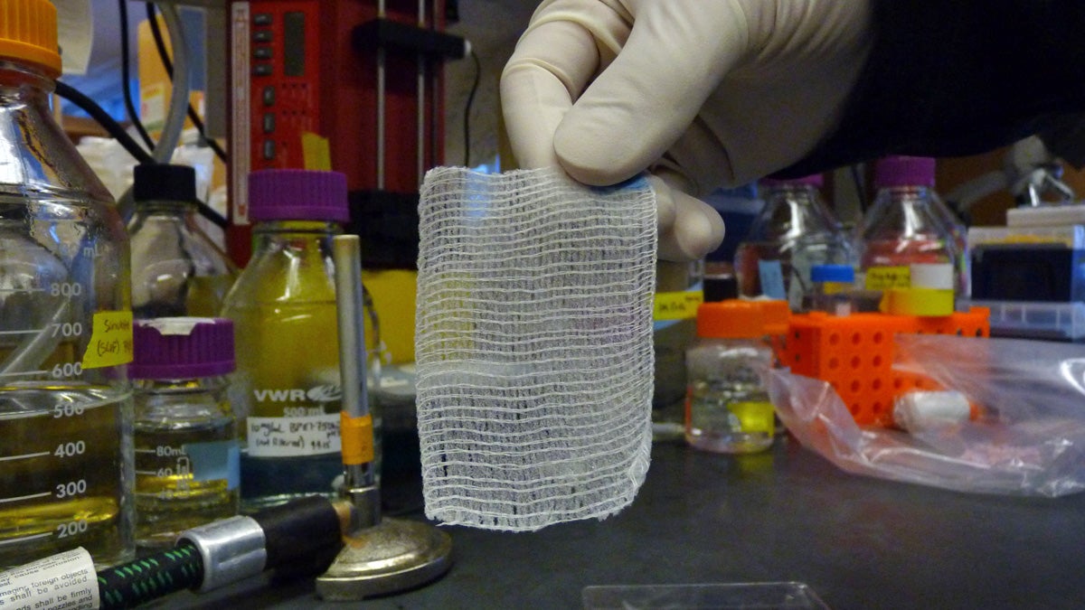 This piece of gauze is part of an on-going mission for smarter bandages. (Todd Bookman/WHYY)