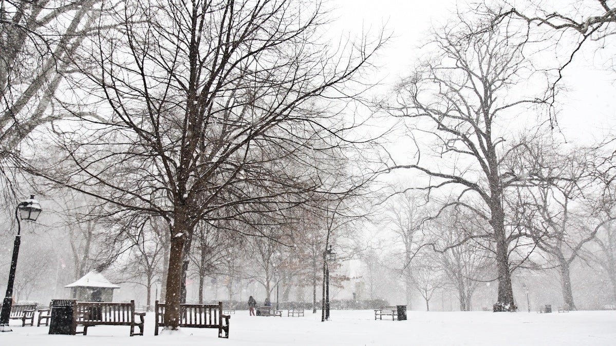 Washington Square Park in Center City coated in snow. (Kimberly Paynter/WHYY)