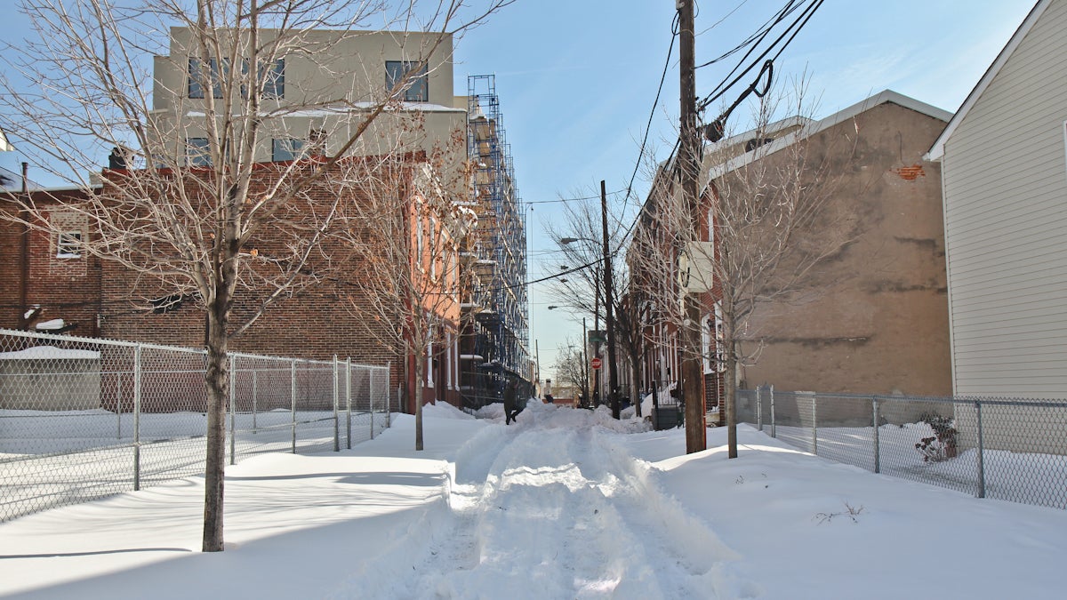  Earp Street remains unplowed as of Monday morning in South Philly. (Kimberly Paynter/WHYY) 