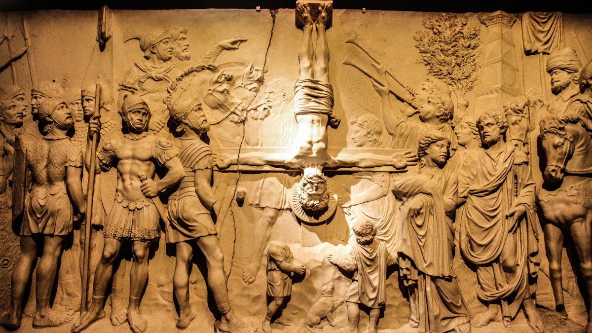 15th Century marble depiction of the martyrdom of Saint Peter. (Kimberly Paynter/WHYY)