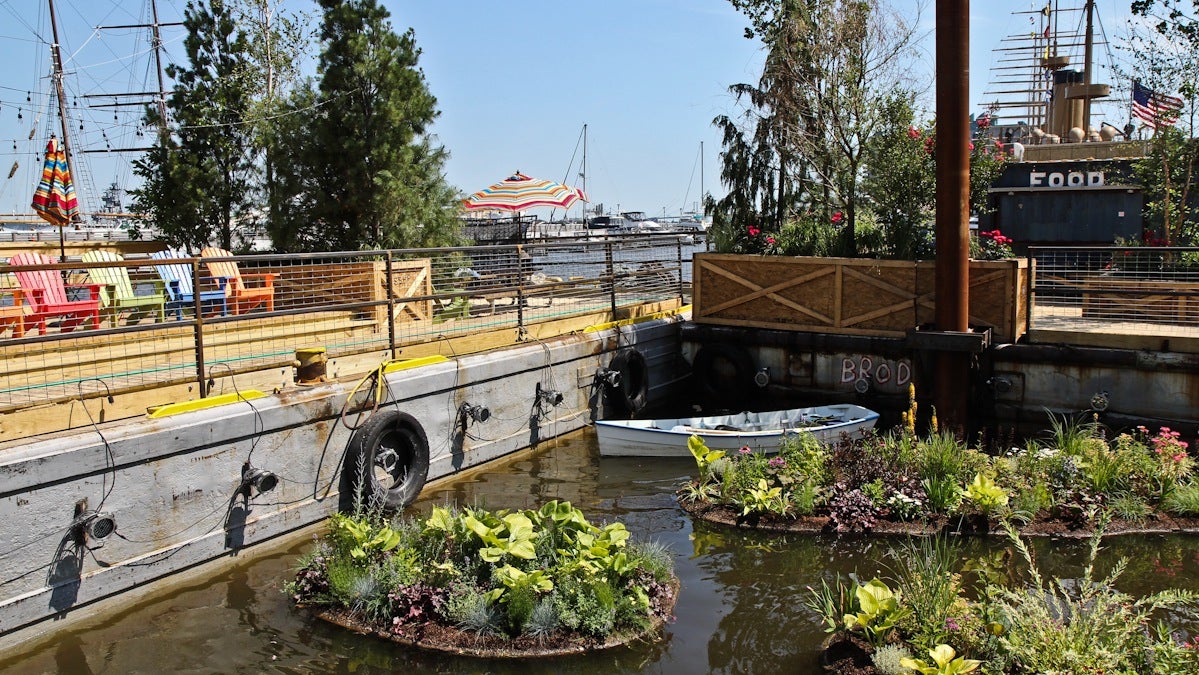  A light show will occur nightly around the aquatic garden at Spruce Street Harbor Park. (Kimberly Paynter/WHYY) 