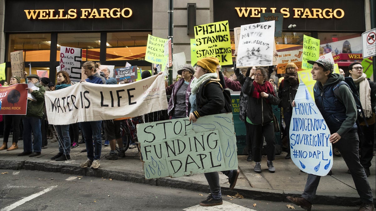 Protesters demonstrate in solidarity with members of the Standing Rock Sioux tribe in North Dakota over the construction of the Dakota Access oil pipeline