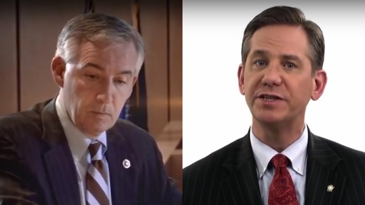  Montgomery County District Attorney candidates Kevin Steele (left) and Bruce Castor have both launched attack ads focused on a 2005 case against comedian Bill Cosby. 