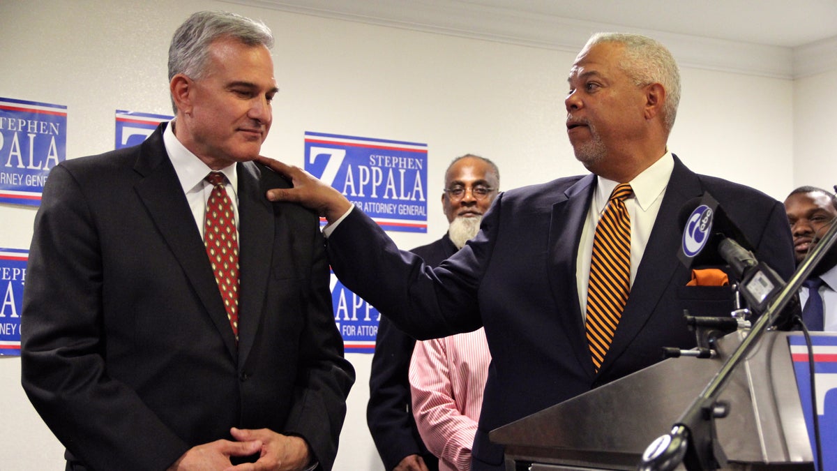 Pennsylvania Sen. Anthony Williams and other Philadelphia political and religious leaders endorse Allegheny County District Attorney Stephen Zappala for Pennsylvania attorney general. (Emma Lee/WHYY)
