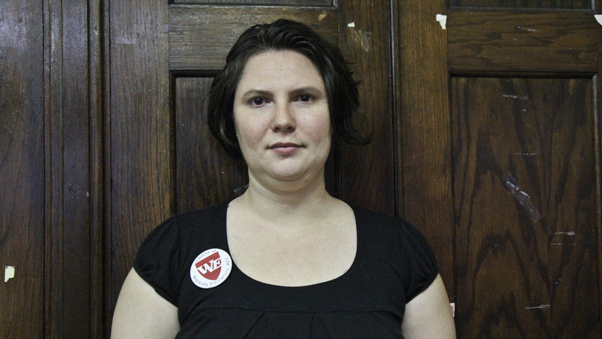  Penn Treaty High School teacher Kristin Combs is calling for the district to cancel its outsourced substitute teachers contract. (Kimberly Paynter/WHYY) 