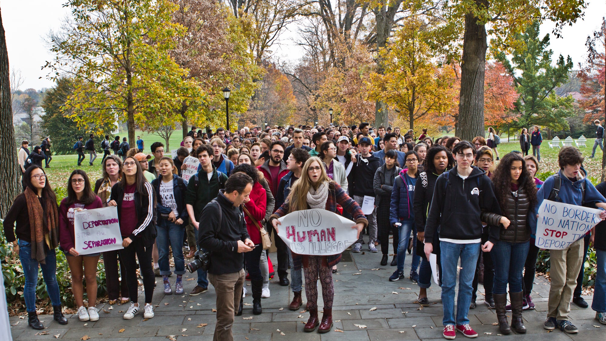 Students walkout to demand their school Swarthmore College become a sanctuary campus. (Kimberly Paynter/WHYY)