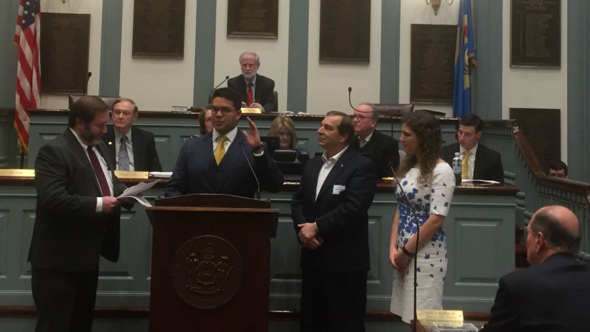 State Sen. Anthony Delcollo was one of three new legislators to be sworn into office Tuesday. (Zoe Read/WHYY)