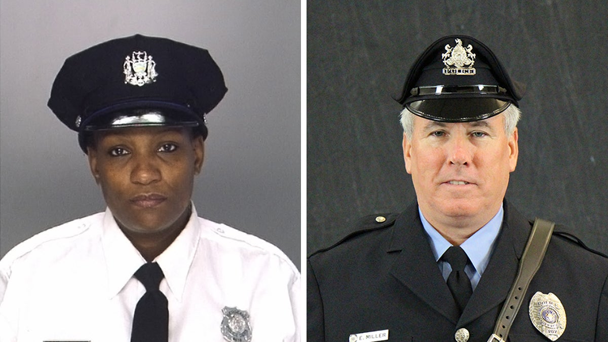 From left: Philadelphia Police Sgt. Sylvia Young and University of Pennsylvania Police officer Edward Miller both survived gunshot wounds sustained on Friday night in West Philadelphia. (Philadelphia Police Department / University of Pennsylvania Police)