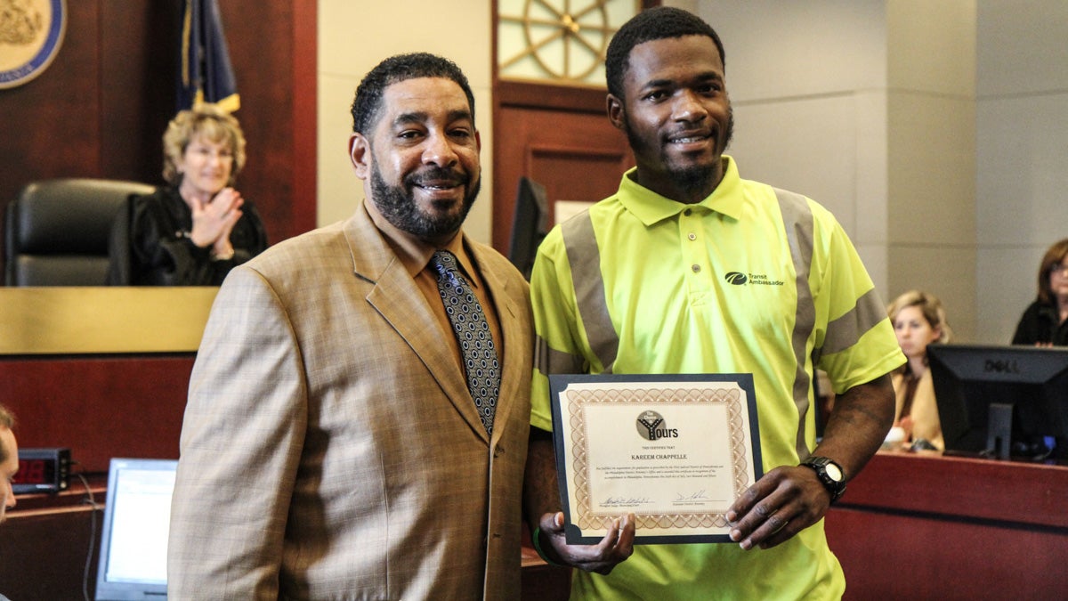 Kareem Chapelle graduates from the The Choice is Yours (TCY), a  13 month recidivism reduction program for non-violent felons. (Kimberly Paynter/WHYY)