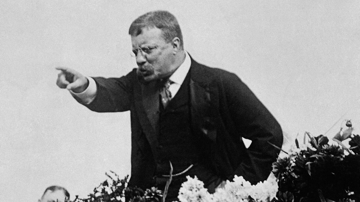  Theodore Roosevelt is shown in 1900 campaigning for presidential hopeful William McKinley. He was McKinley's running mate on the Republican ticket. (AP Photo/file) 