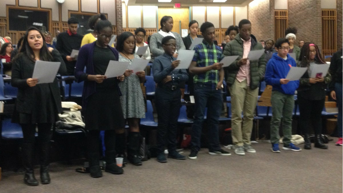  TeenSHARP's Delaware contingent is sworn in at a Saturday ceremony. (Avi Wolfman-Arent, Newsworks/WHYY) 