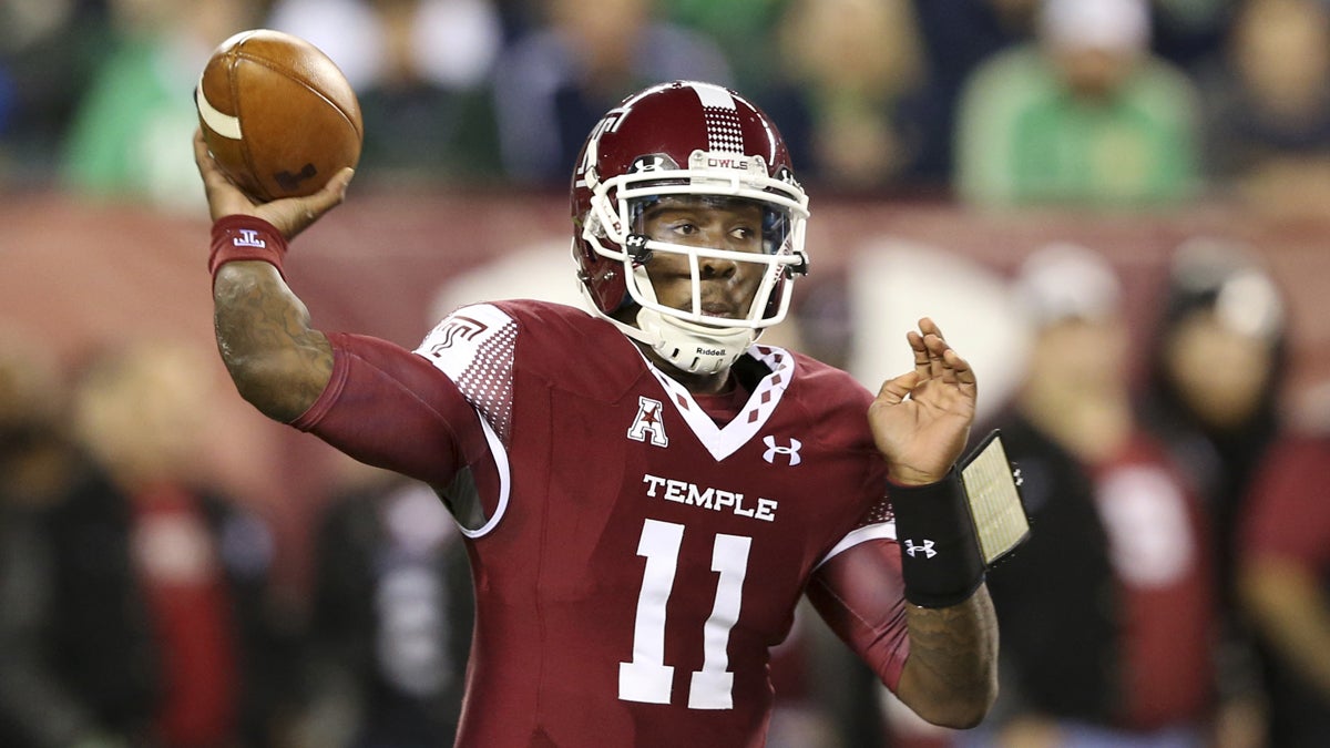  Temple quarterback P.J. Walker (11) throws a pass during an NCAA college football game against Notre Dame Saturday, Oct. 31, 2015, in Philadelphia. (AP Photo/Mel Evans) 