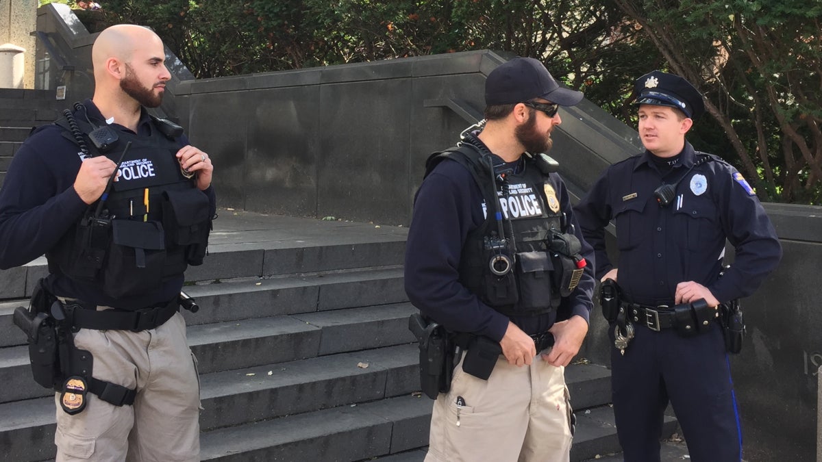  Homeland Security agents patrol Temple University campus in response to a threat posted online. (Bobby Allyn/WHYY) 