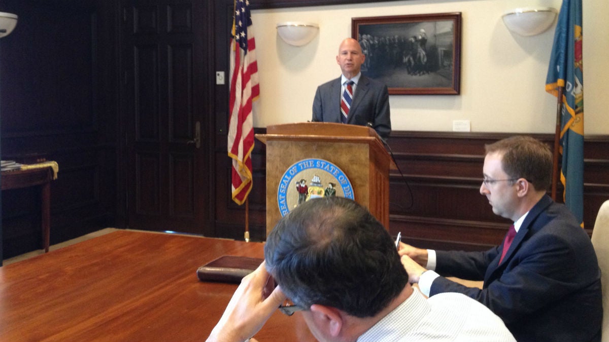  Governor Jack Markell presents the state's test scores at a briefing. (Avi Wolfman-Arent, NewsWorks/WHYY) 