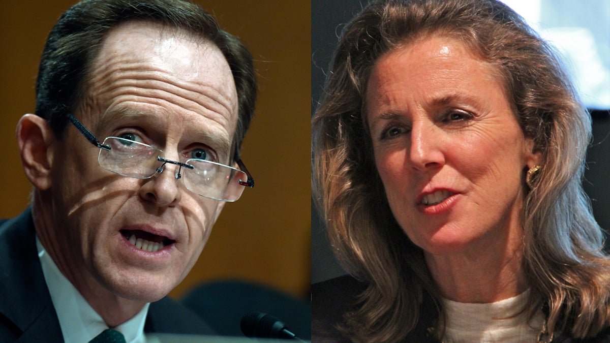 Republican incumbent U.S. Sen. Pat Toomey (left) and Democratic nominee for U.S. Senate Katie McGinty. (Susan Walsh/AP Photo and Emma Lee/WHYY)