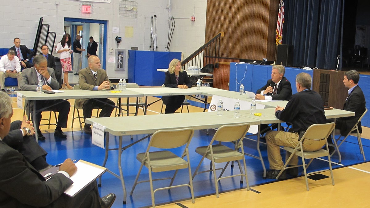  Officials discuss post-Sandy changes at Monmouth Beach forum. (Phil Gregory/WHYY)  