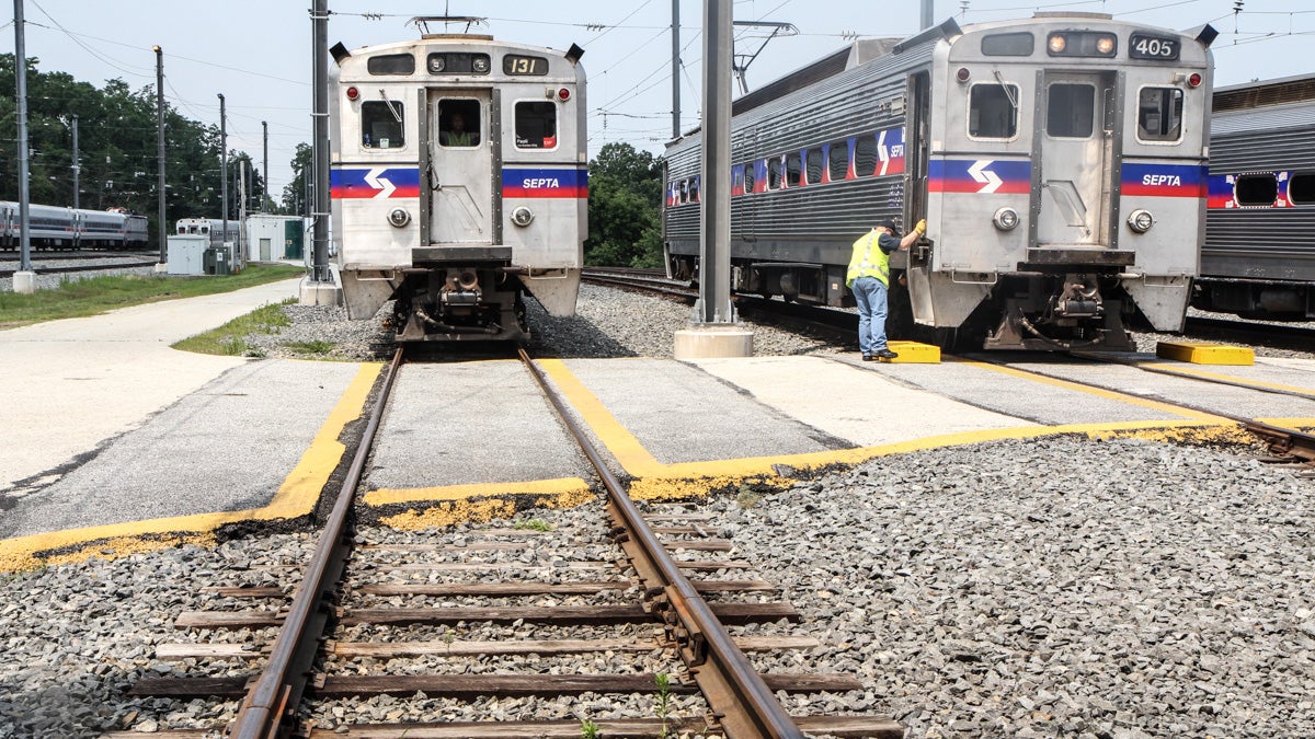  SEPTA demonstrated their new Positive Train Control Wednesday at their training facility in Malvern. (Kimberly Paynter/WHYY) 