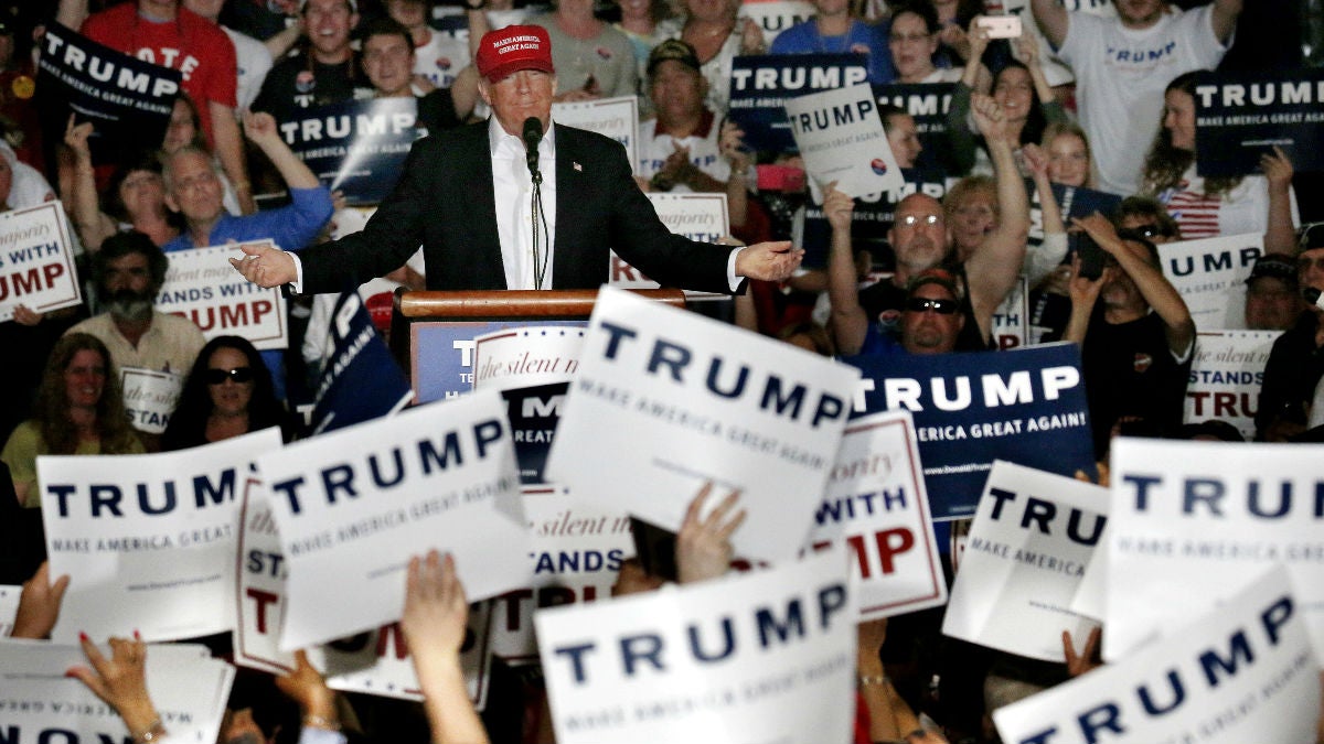 Republican presidential candidate Donald Trump speaks during a rally