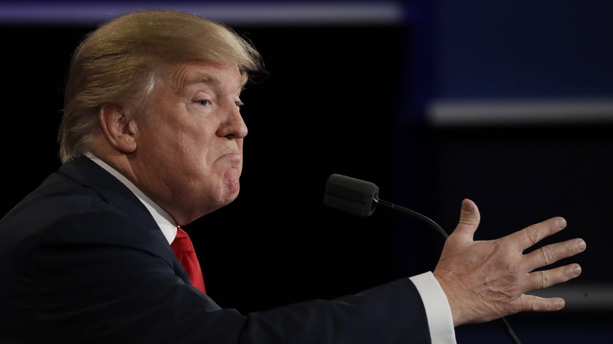 Republican presidential nominee Donald Trump speaks during the third presidential debate with Democratic presidential nominee Hillary Clinton at UNLV in Las Vegas