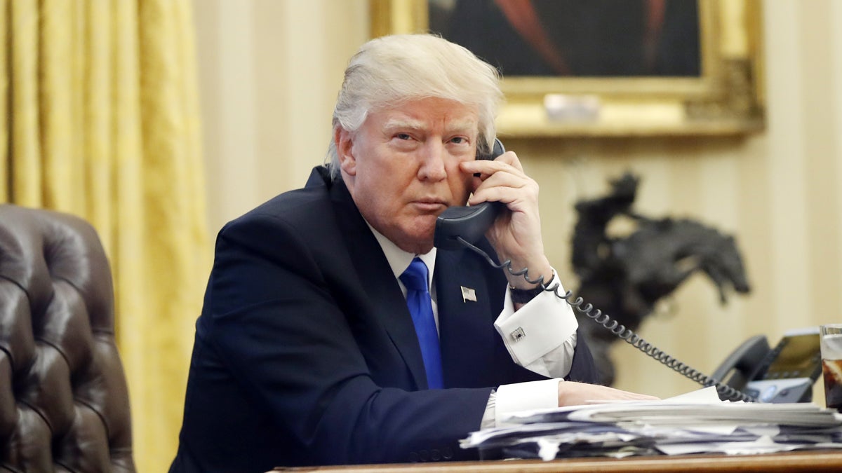 President Donald Trump is shown speaking on the phone with Australian Prime Minister Malcolm Turnbull on Jan. 28