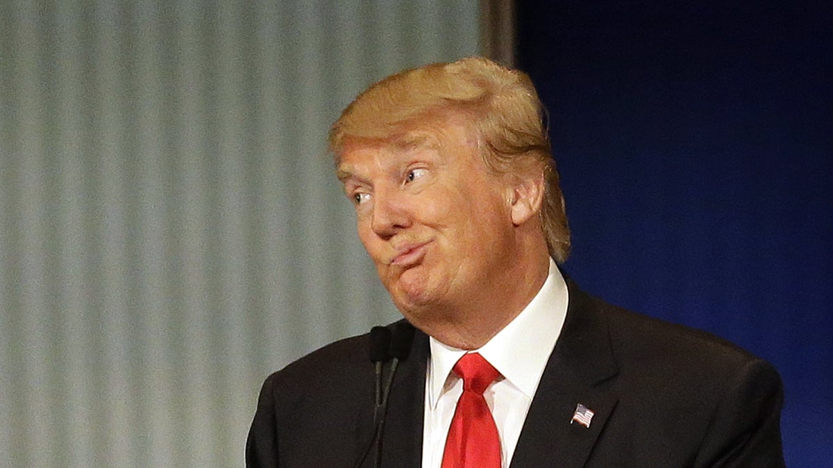  Donald Trump is shown at the Republican presidential debate in Milwaukee on Nov. 10, 2015. (AP Photo/Jeffrey Phelps) 